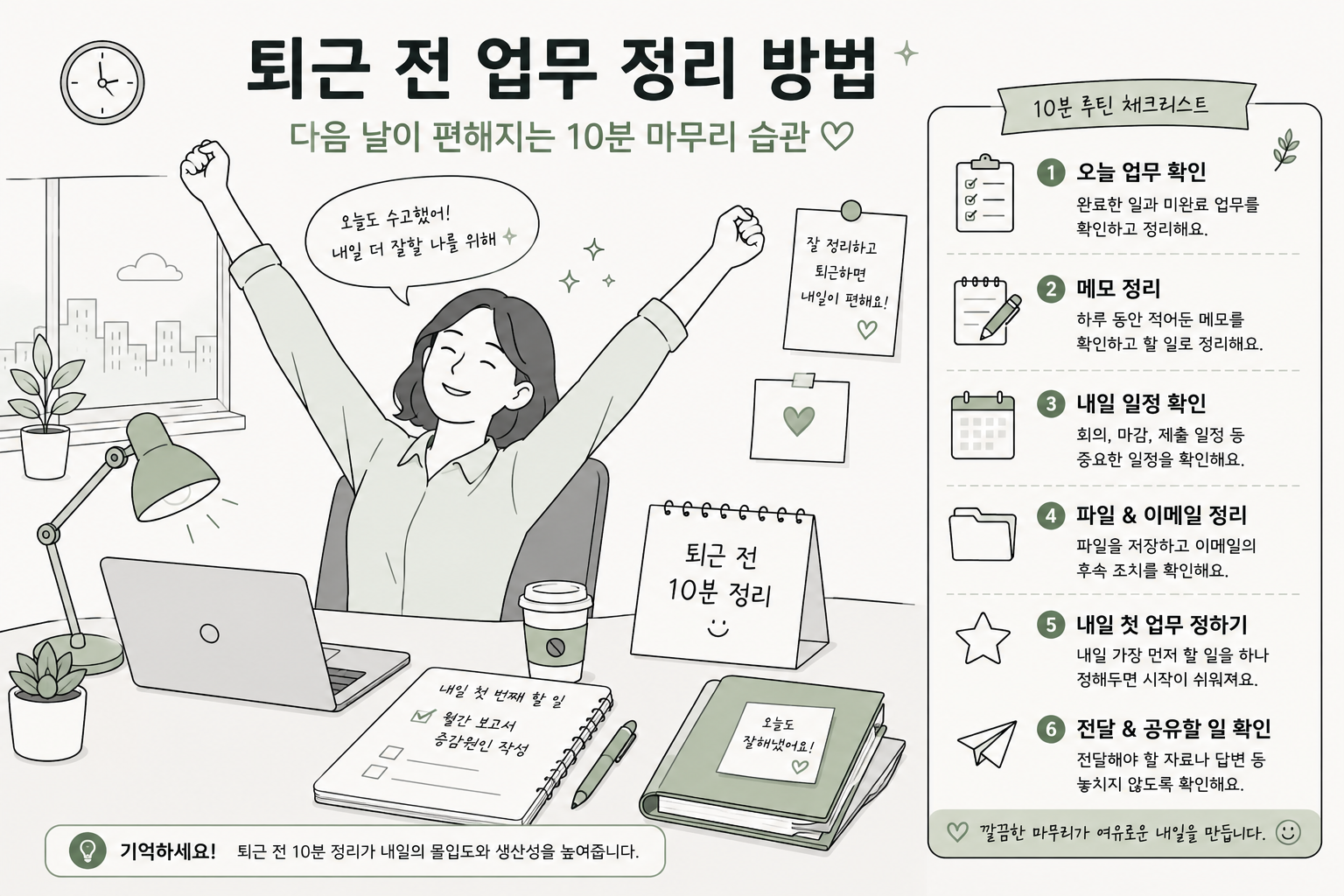 퇴근 전 업무 정리 방법｜다음 날이 편해지는 10분 마무리 습관